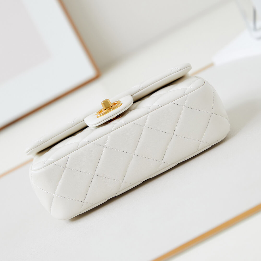 Chanel Mini Flap Bag in White Smooth Lambskin with Gold Hardware - Replica Luxury Bags™
