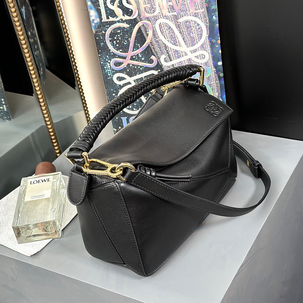 Loewe Small Puzzle Bag in Black Smooth Calfskin - Replica Luxury Bags™