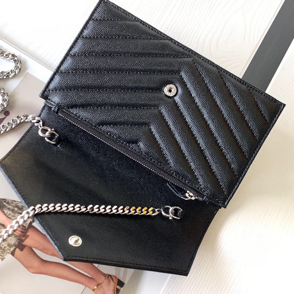 YSL Cassandre Envelope Chain Wallet Bag in Grain De Poudre Leather - Replica Luxury Bags™