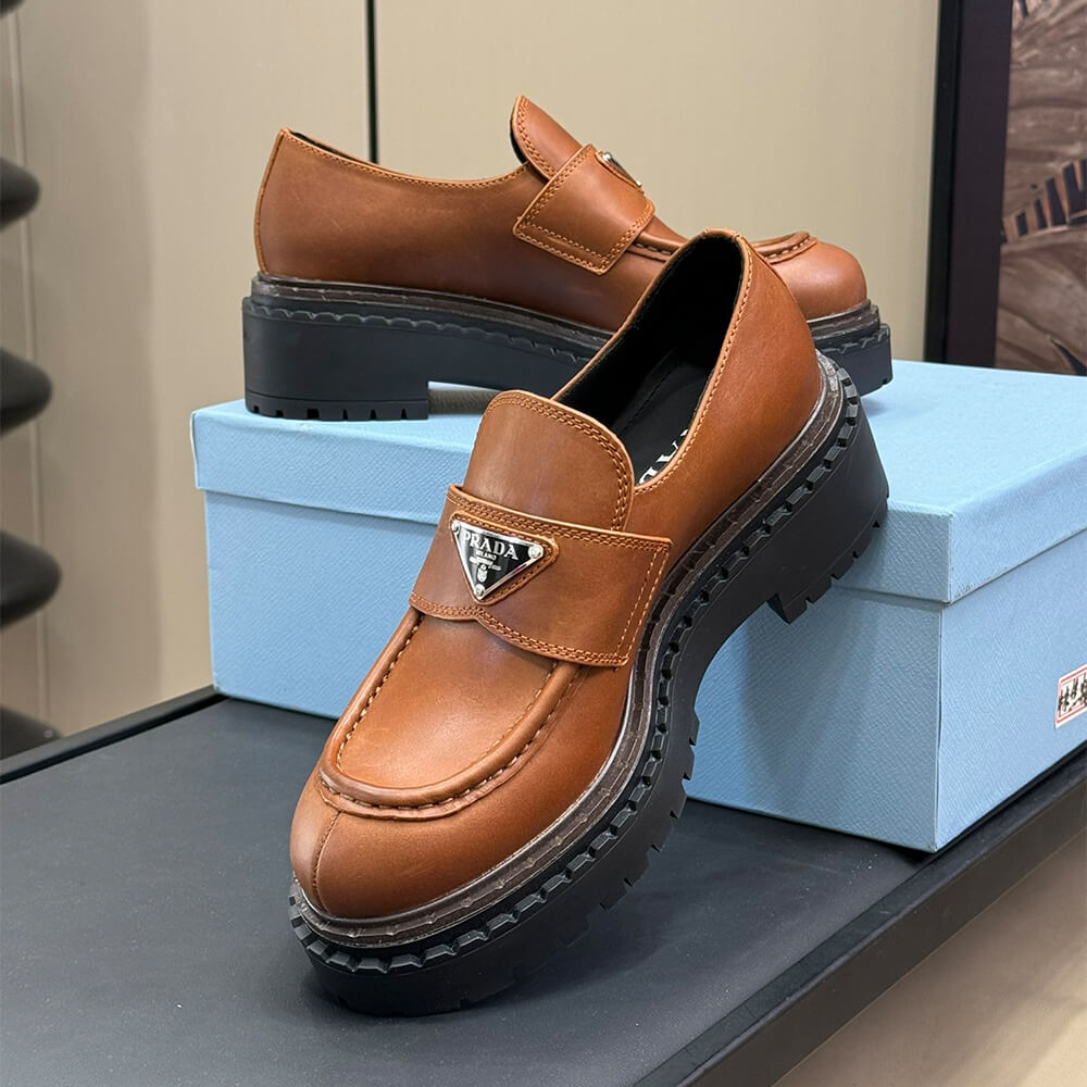 Prada Double Chocolate leather loafers Shoes - Replica Luxury Bags™