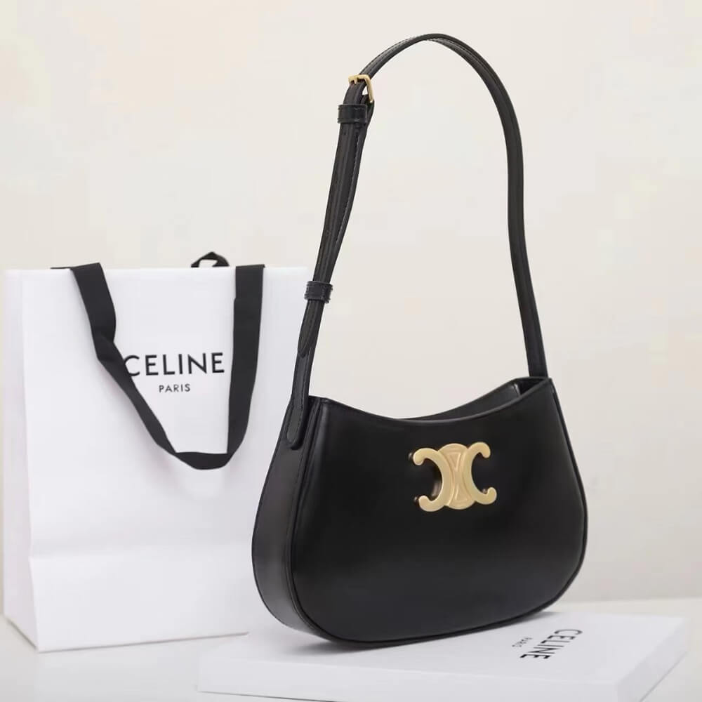 Celine Medium Tilly Bag in Black Shiny Calfskin - Replica Luxury Bags™