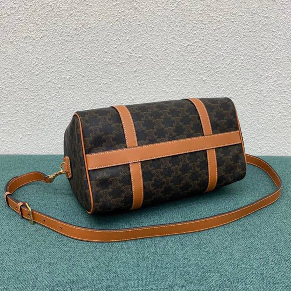 Celine Large Boston Bag in Triomphe Canvas and calfskin - Replica Luxury Bags™