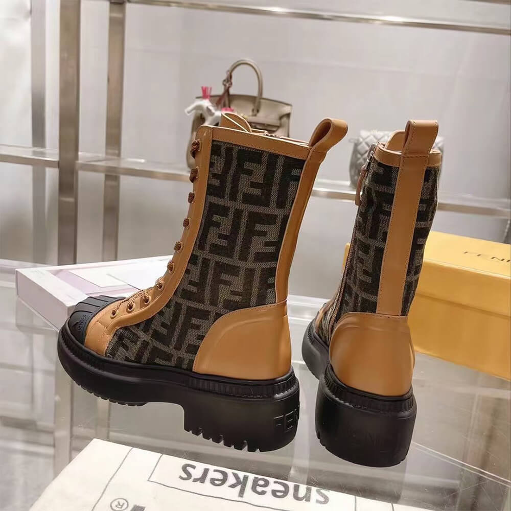FENDI Domino Brown leather biker boots Shoes - Replica Luxury Bags™
