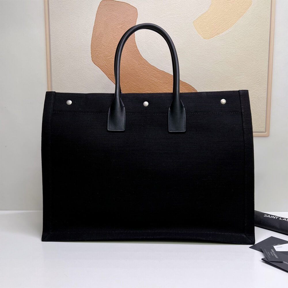 YSL Rive Gauche Tote Bag in Linen and Leather - Replica Luxury Bags™