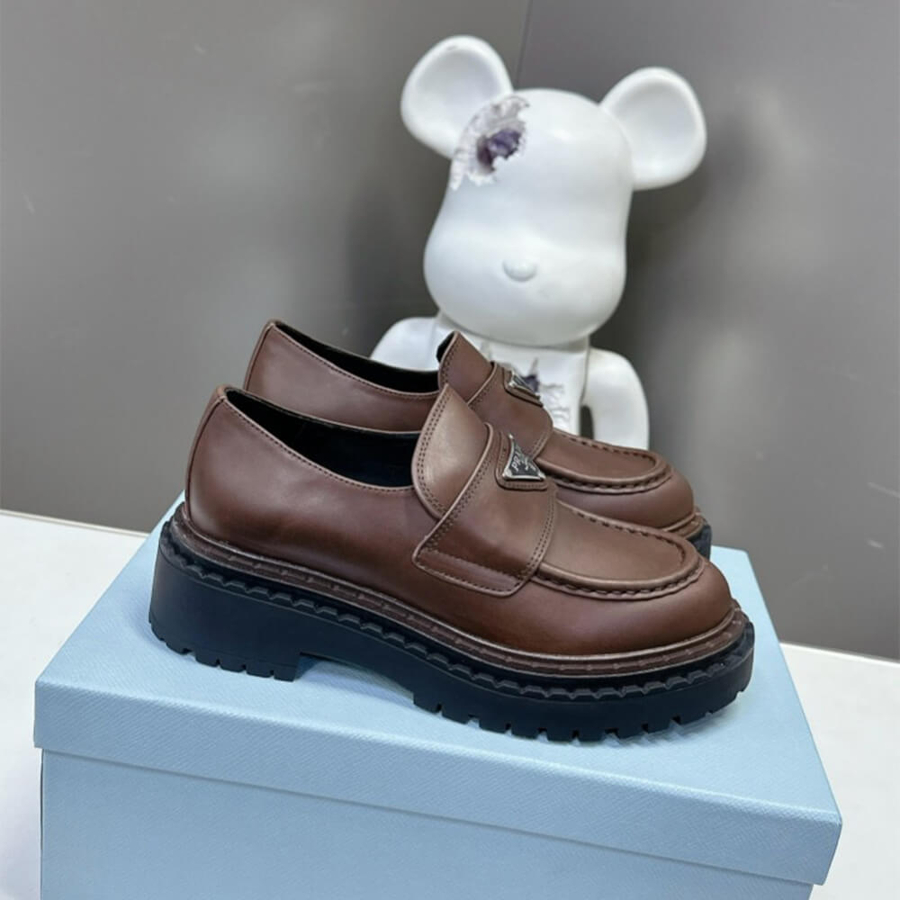 Prada Double Chocolate leather loafers Shoes - Replica Luxury Bags™