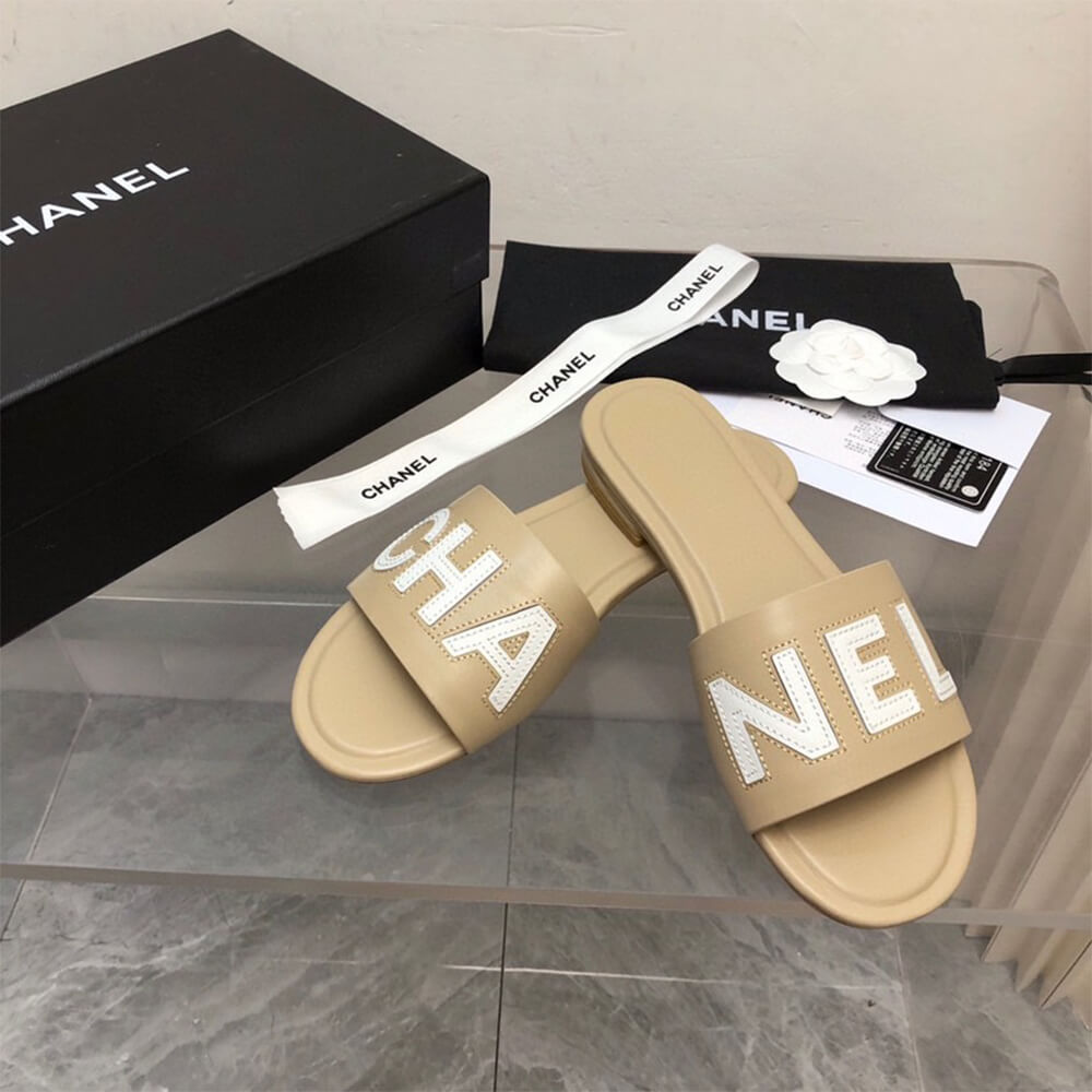 Chanel Ivory Slides Shoes - Replica Luxury Bags™