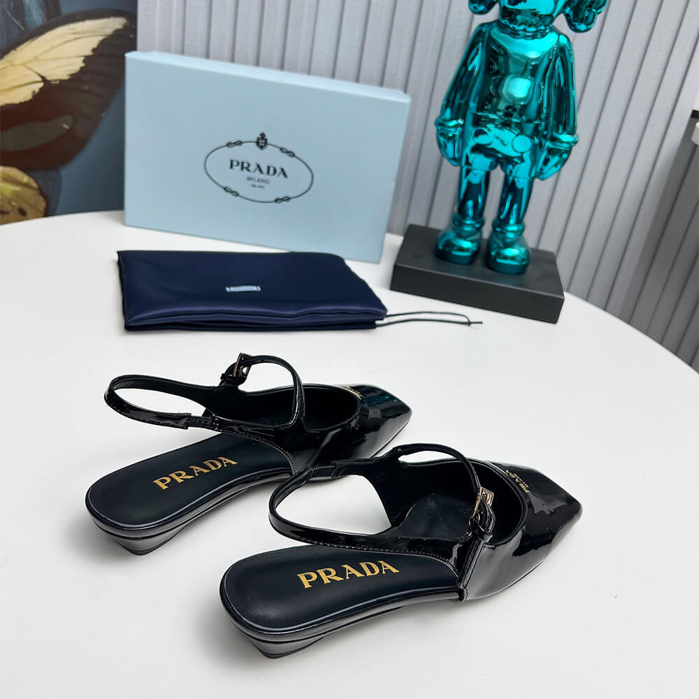 Prada Patent Leather Slingback Ballerinas Shoes - Replica Luxury Bags™