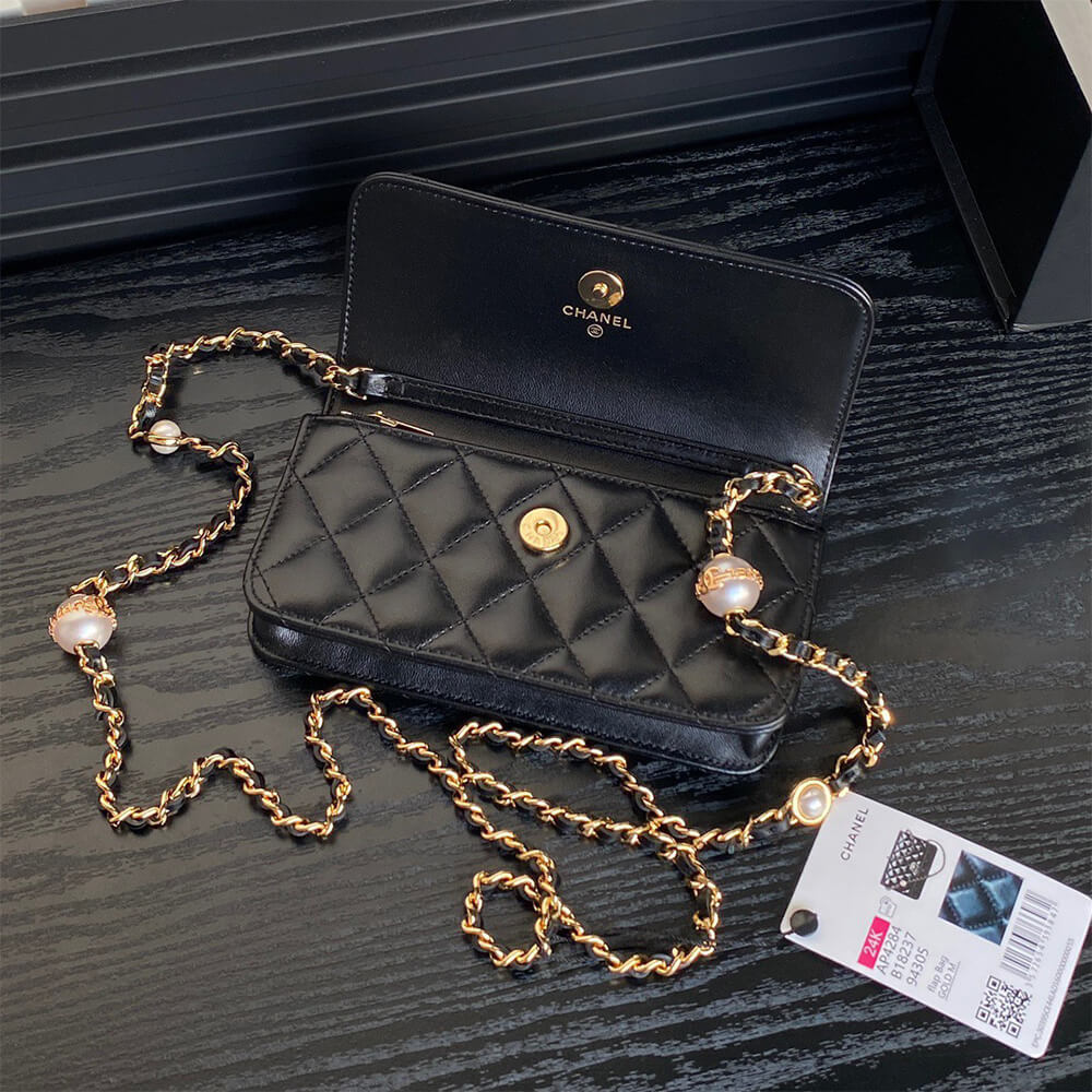 Chanel Flap Phone Holder Bag with Chain - Replica Luxury Bags™