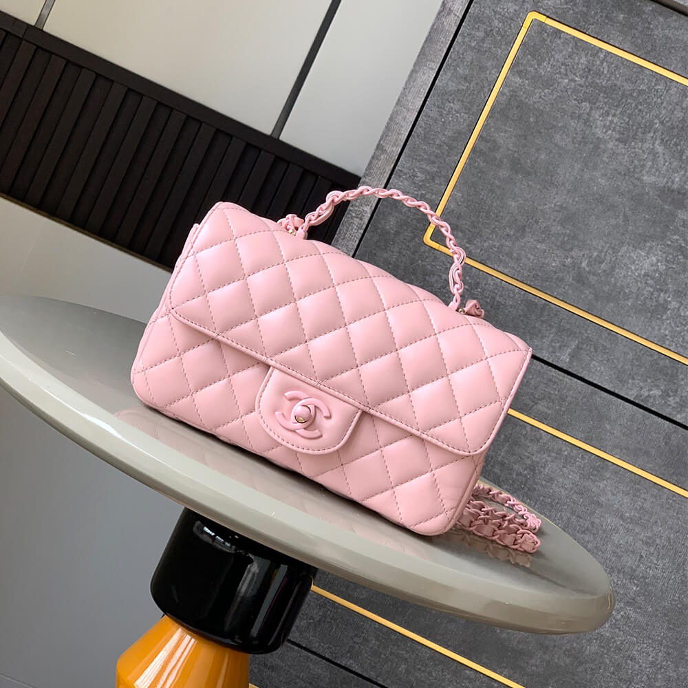 Chanel Mini Flap Bag with Top Handle in Pink - Replica Luxury Bags™
