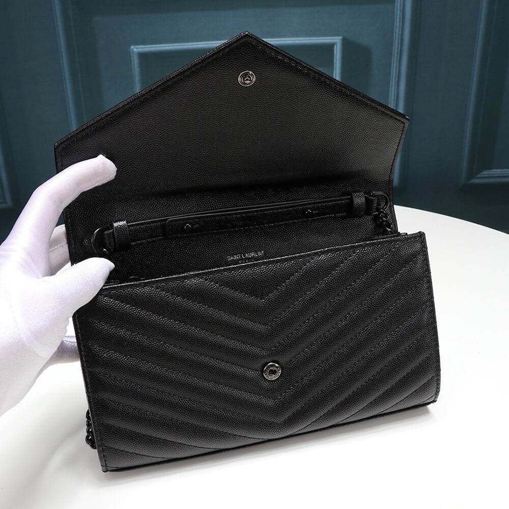 Saint Laurent Chain Strap YSL Plaque Grained Leather Wallet Bag - Replica Luxury Bags™