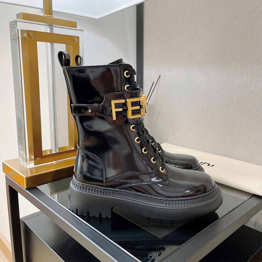FENDI Fendigraphy logo-plaque leather boots Shoes - Replica Luxury Bags™