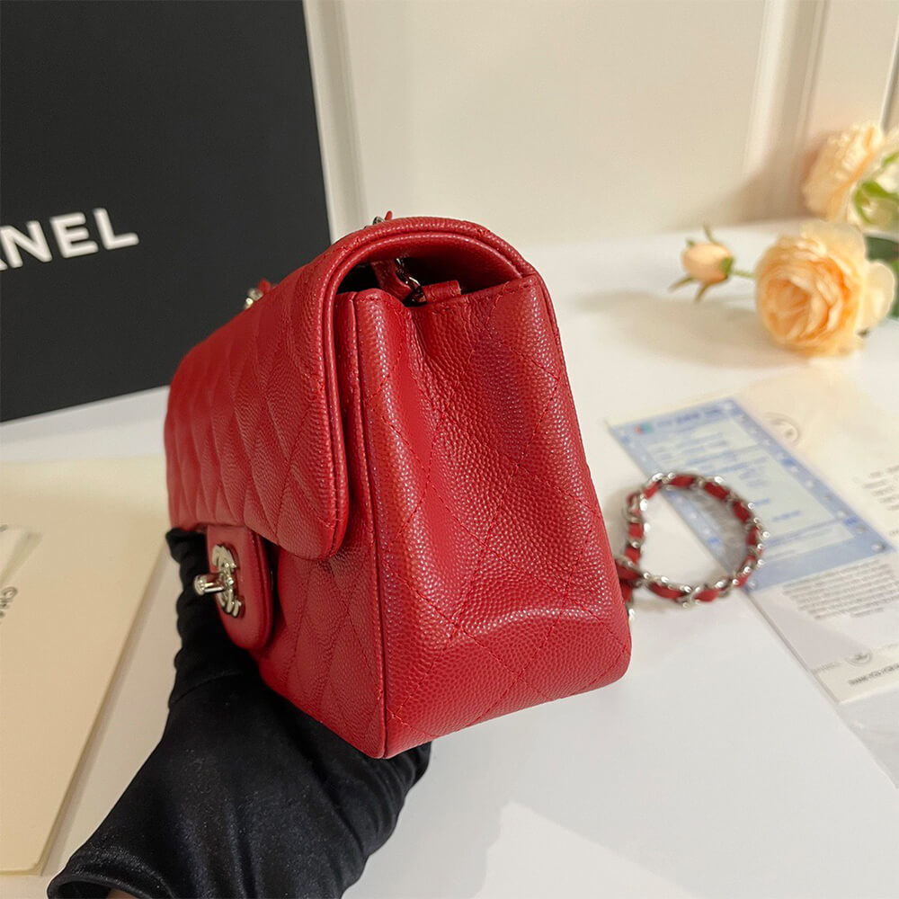 Chanel Mini Flap Bag in Red Caviar with Light Gold Hardware - Replica Luxury Bags™