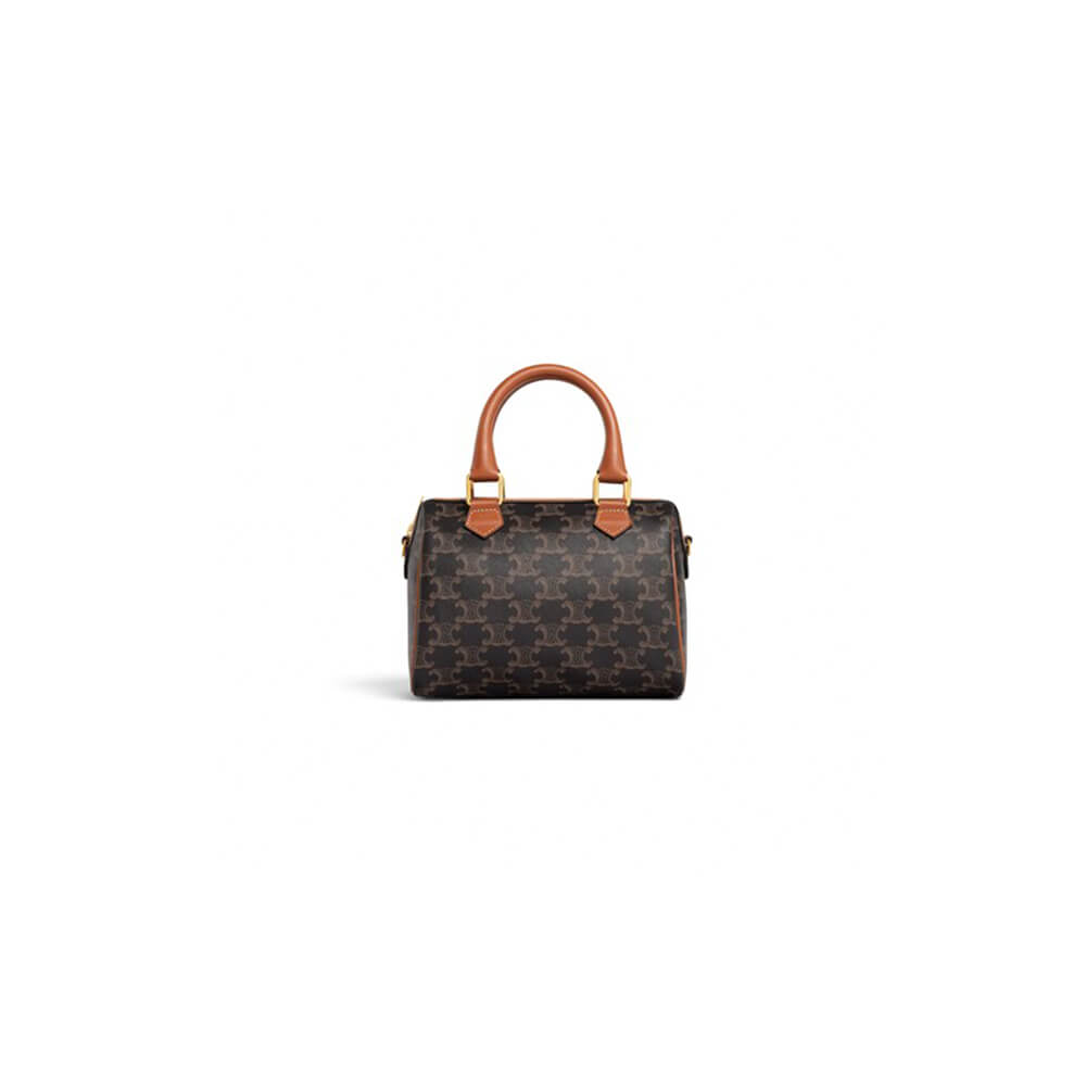 Celine Small Boston Bag in Triomphe Canvas and calfskin - Replica Luxury Bags™