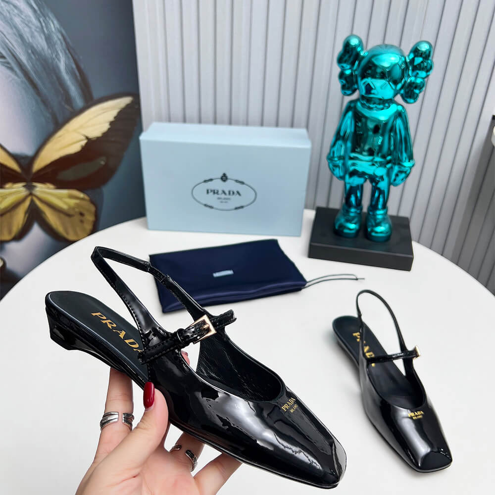 Prada Patent Leather Slingback Ballerinas Shoes - Replica Luxury Bags™