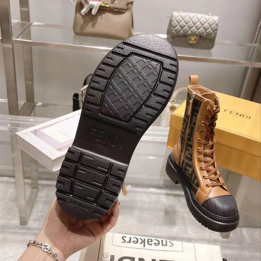 FENDI Domino Brown leather biker boots Shoes - Replica Luxury Bags™