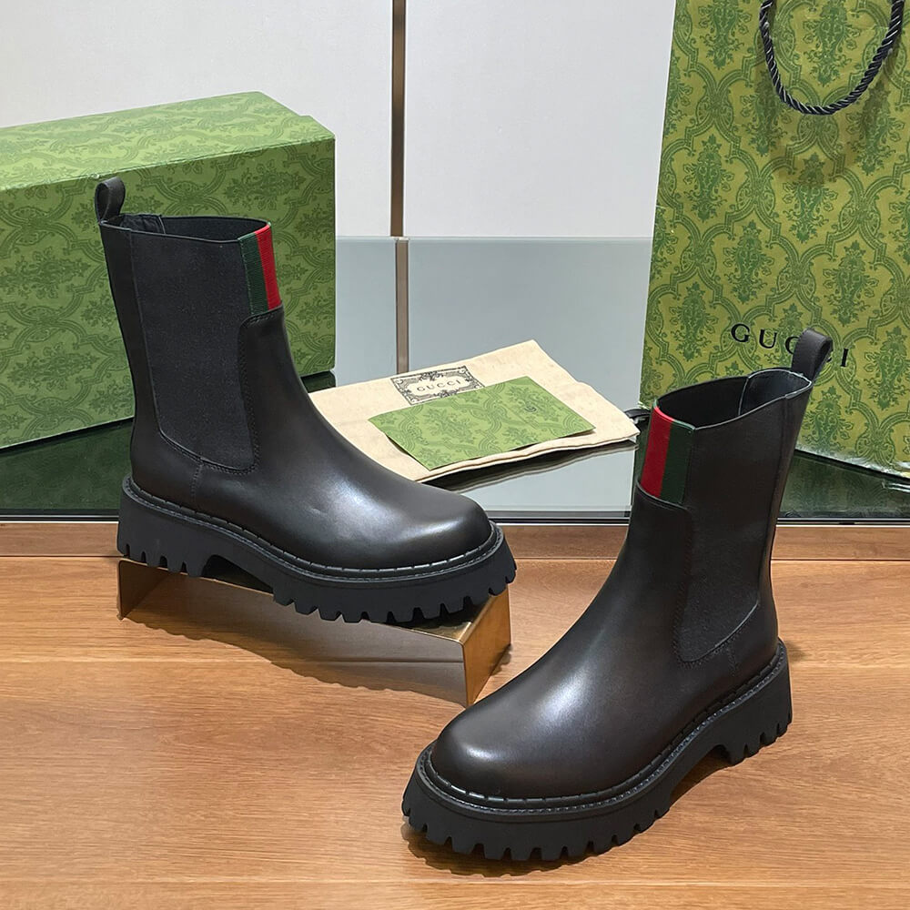 GUCCI Women s boot with Web Shoes - Replica Luxury Bags™