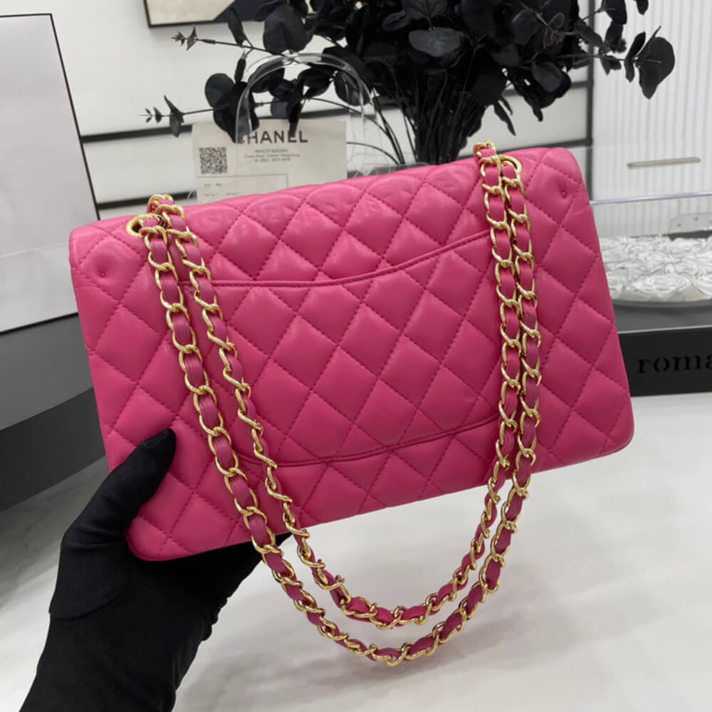 Chanel Classic Flap Medium Bag in Magenta Leather Gold Hardware - Replica Luxury Bags™
