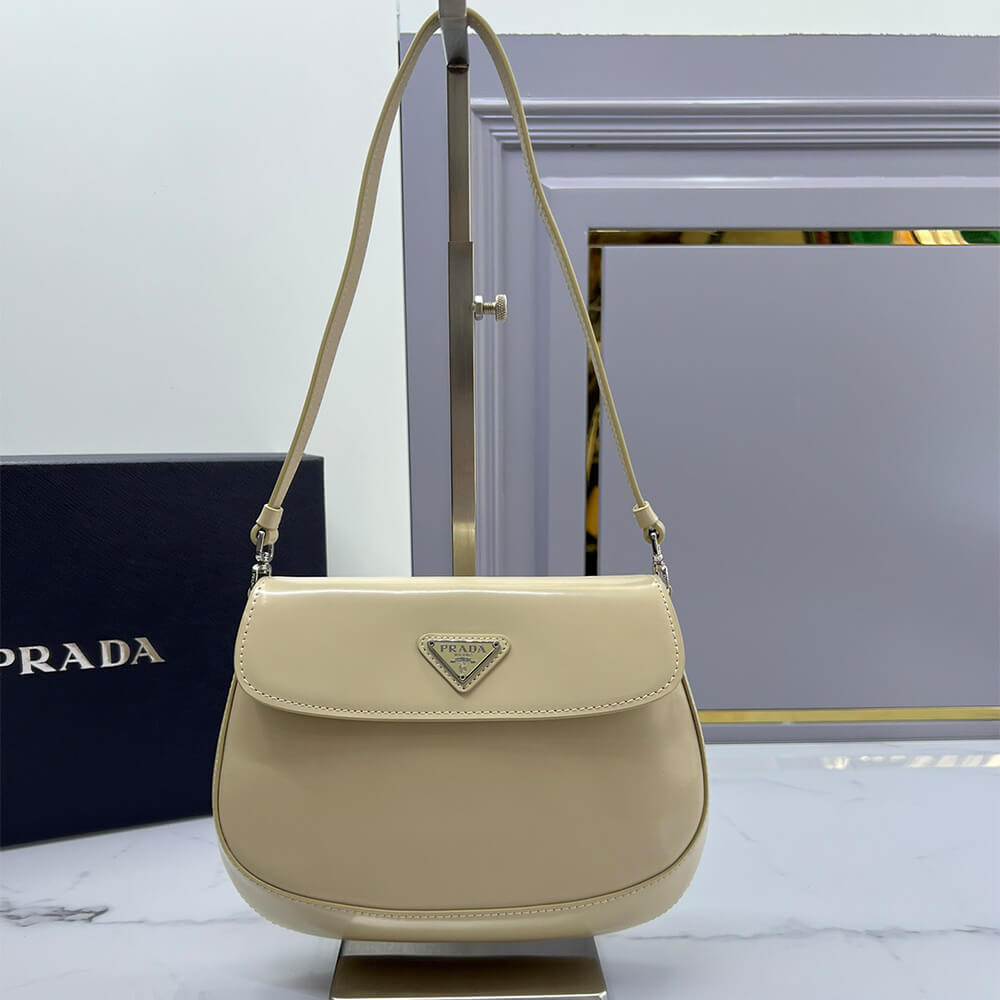Small Prada Cleo Brushed Leather Shoulder Bag with Flap - Replica Luxury Bags™