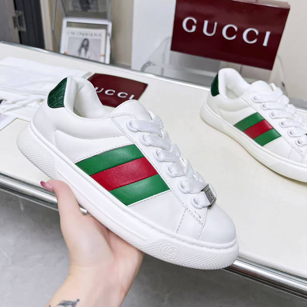 Gucci Ace Web Stripe leather sneakers Shoes - Replica Luxury Bags™