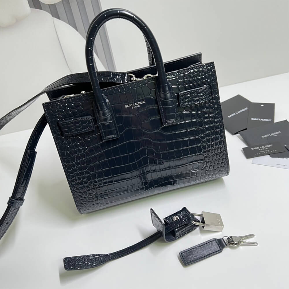 YSL Sac De Jour Nano Bag in Embossed Crocodile Shiny Leather - Replica Luxury Bags™