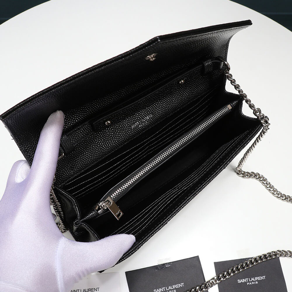 Saint Laurent Chain-strap YSL-plaque grained-leather wallet Bag - Replica Luxury Bags™