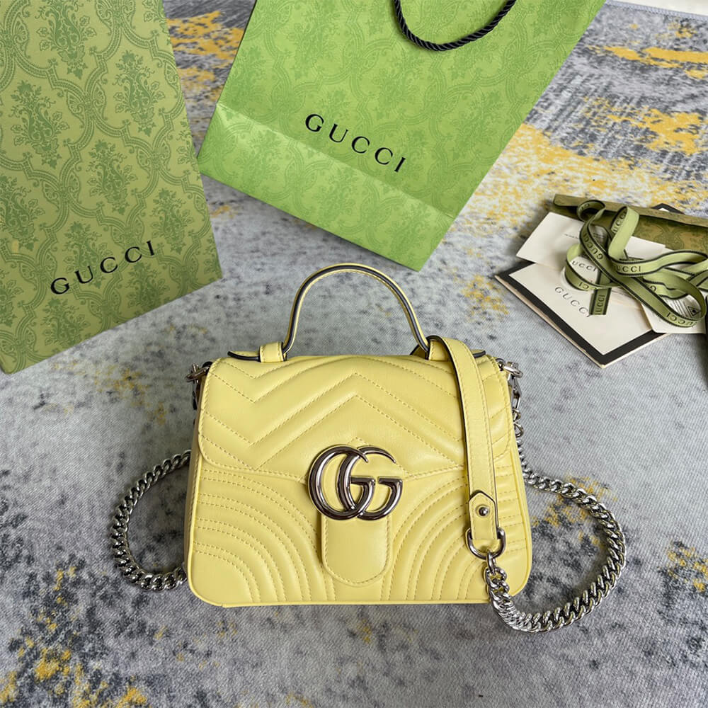 Gucci GG Marmont Mini Top Handle Bag in Yellow - Replica Luxury Bags™