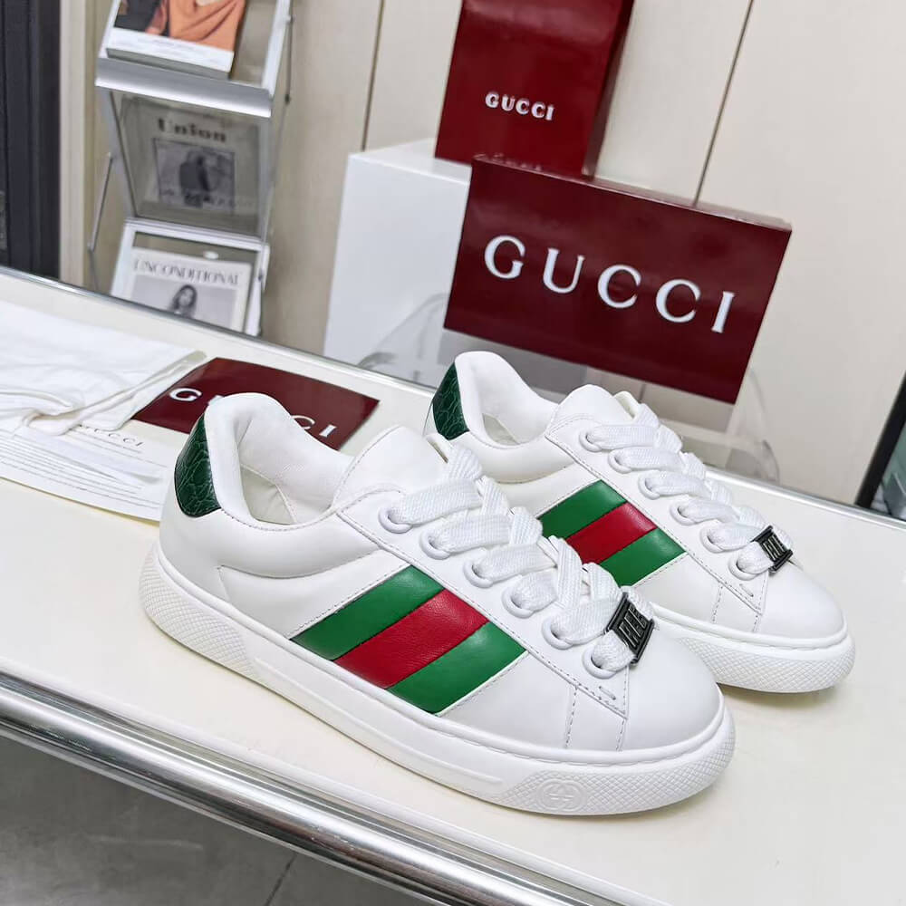 Gucci Ace Web Stripe leather sneakers Shoes - Replica Luxury Bags™