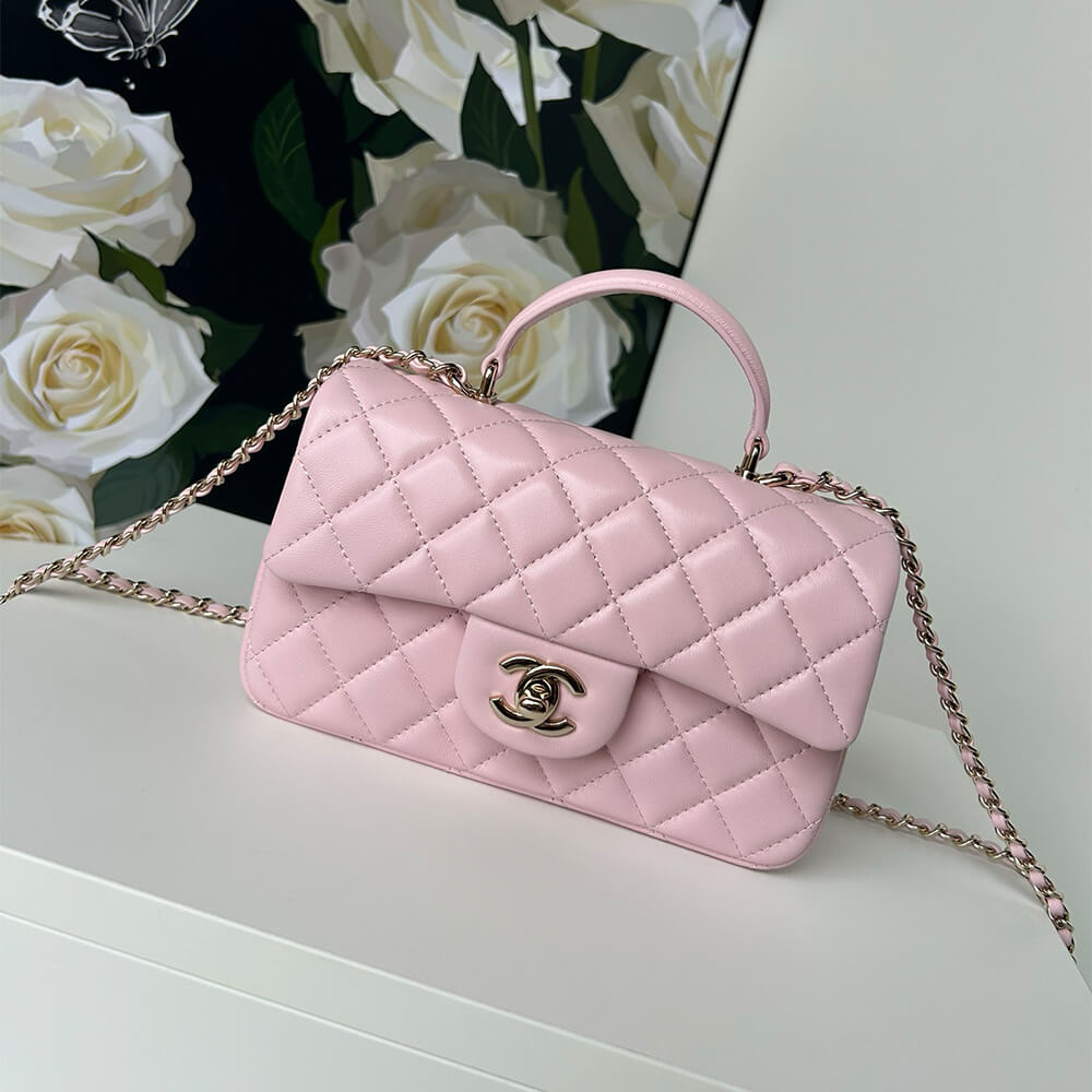 Chanel Mini Classic Handbag With Top Handle in Pink - Replica Luxury Bags™