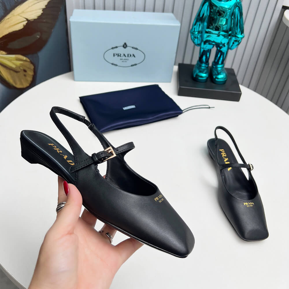 Prada Leather Slingback Ballerinas Shoes - Replica Luxury Bags™