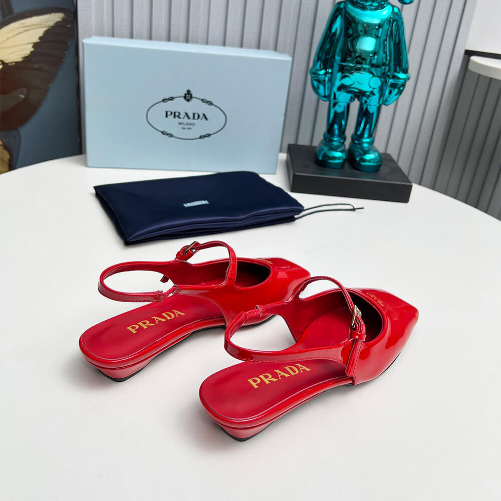 Prada Patent Leather Slingback Ballerinas Shoes - Replica Luxury Bags™