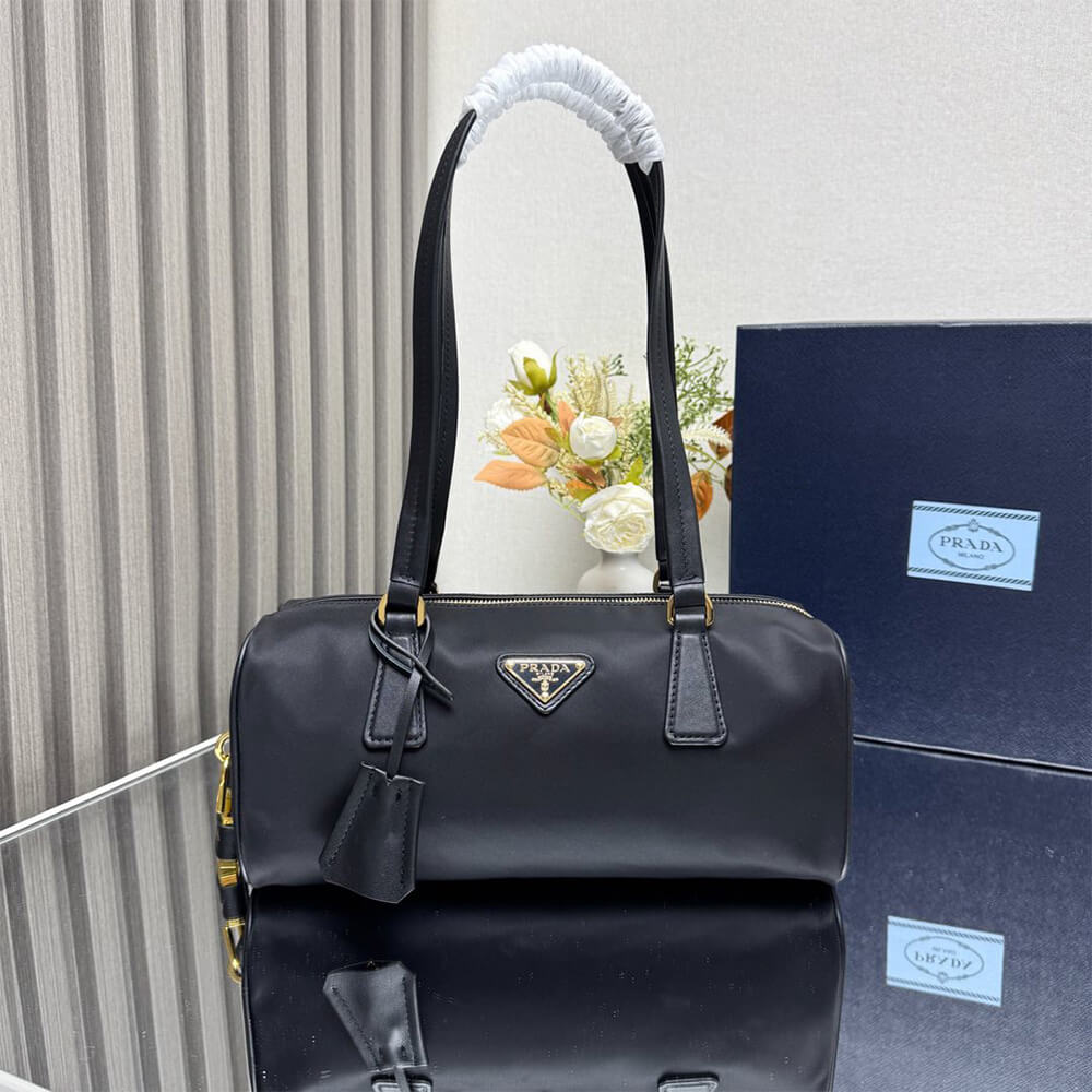 Prada Re-Nylon And Leather Medium Top-Handle Bag With Padlock - Replica Luxury Bags™