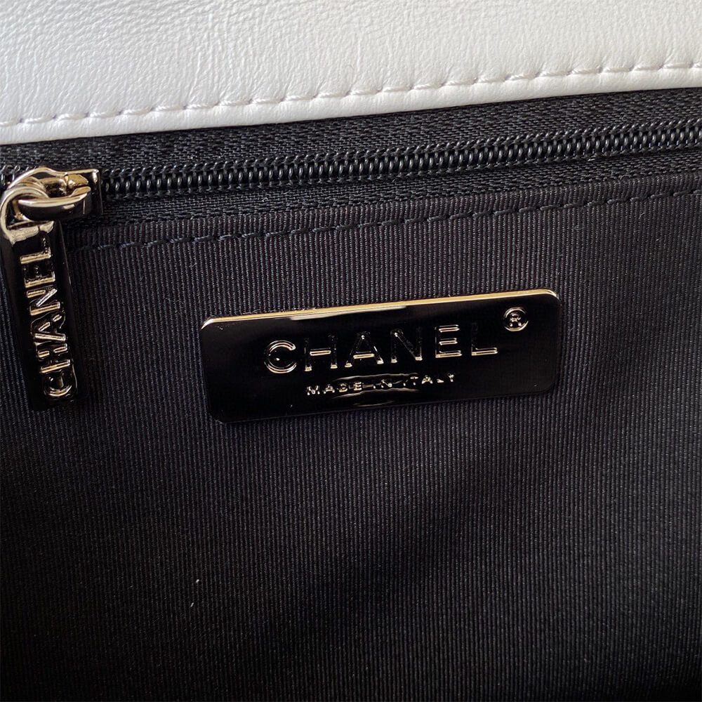 Chanel 19 Handbag in White Leather Black Hardware - Replica Luxury Bags™