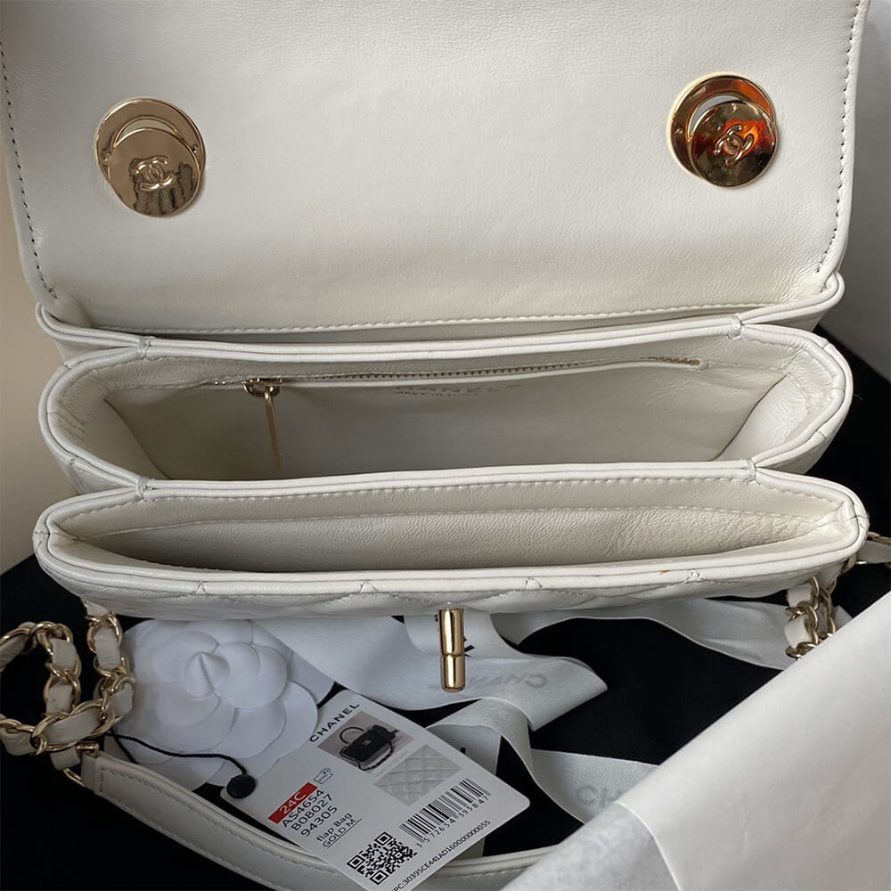 Chanel Mini Flap Bag with Top Handle in off-white - Replica Luxury Bags™