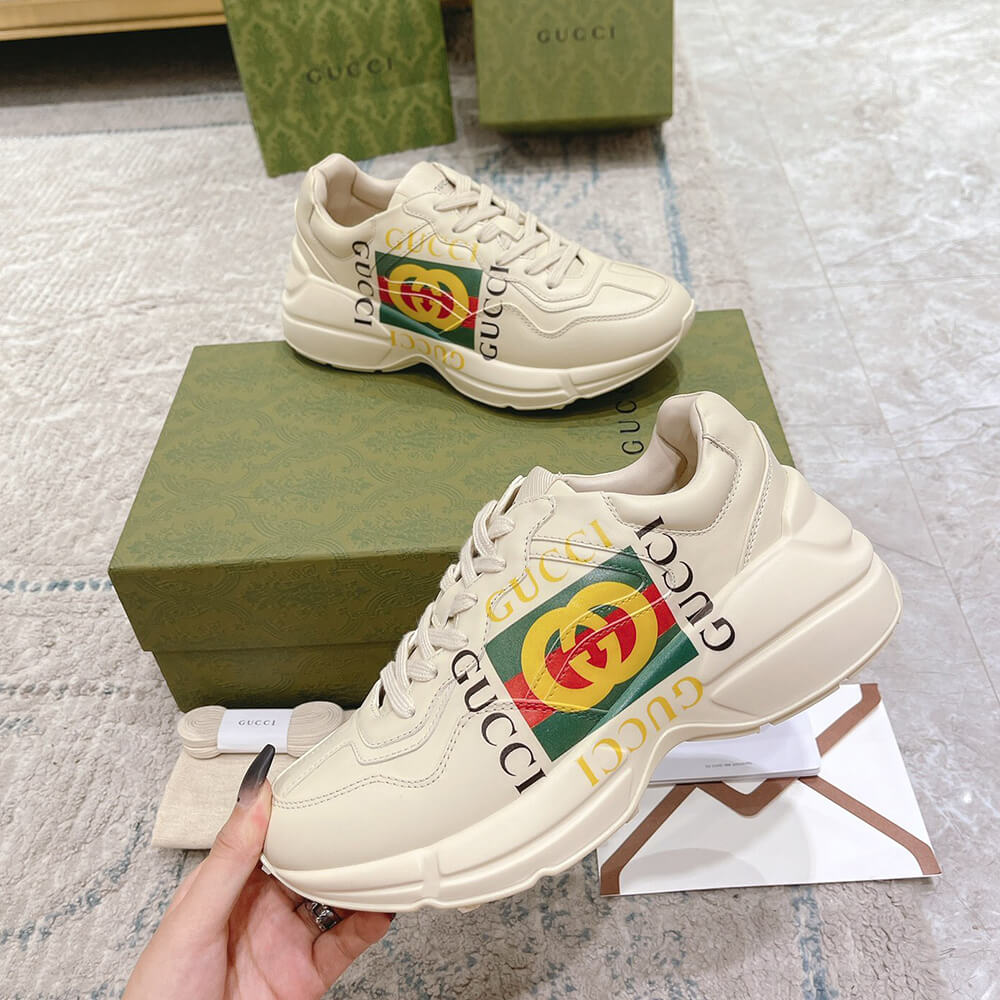 Rhyton Gucci logo leather sneaker Shoes - Replica Luxury Bags™