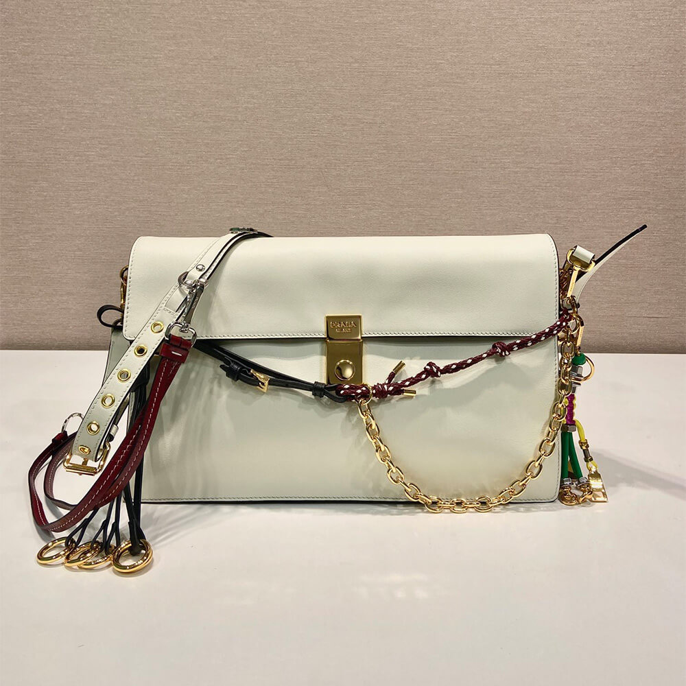 Prada Soft Sound large leather shoulder bag with charms - Replica Luxury Bags™