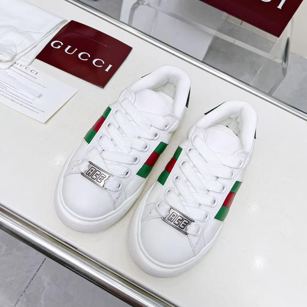 Gucci Ace Web Stripe leather sneakers Shoes - Replica Luxury Bags™