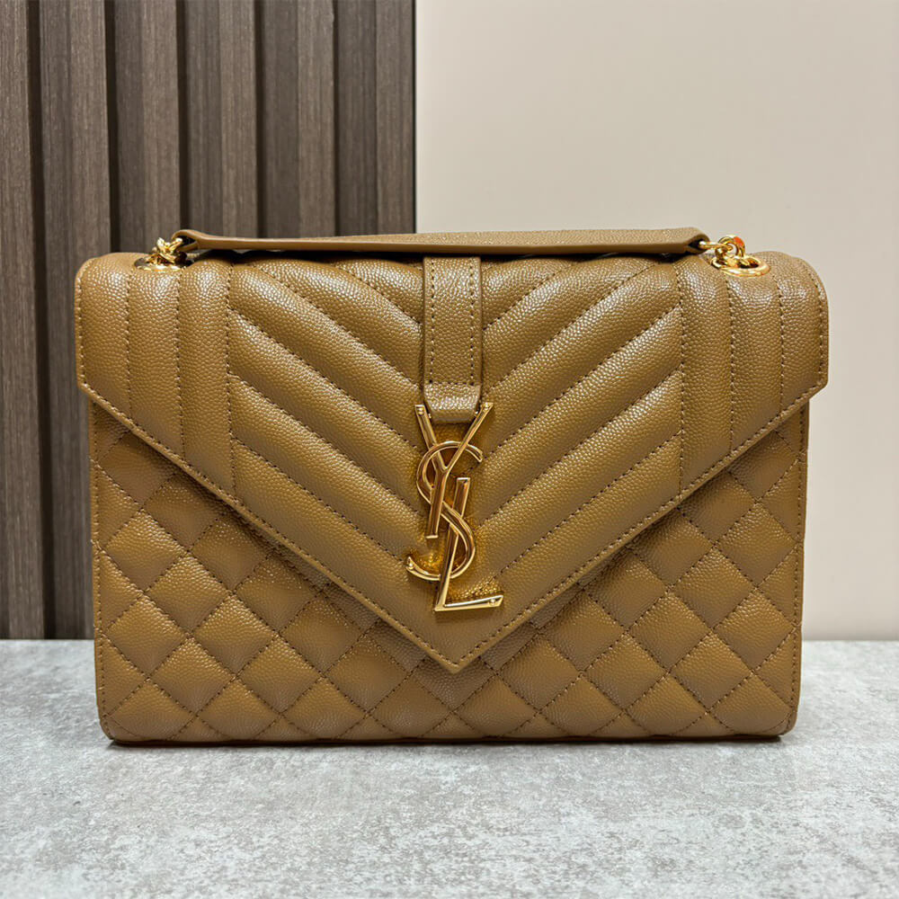 YSL Envelope Medium Bag in Grained Leather - Replica Luxury Bags™