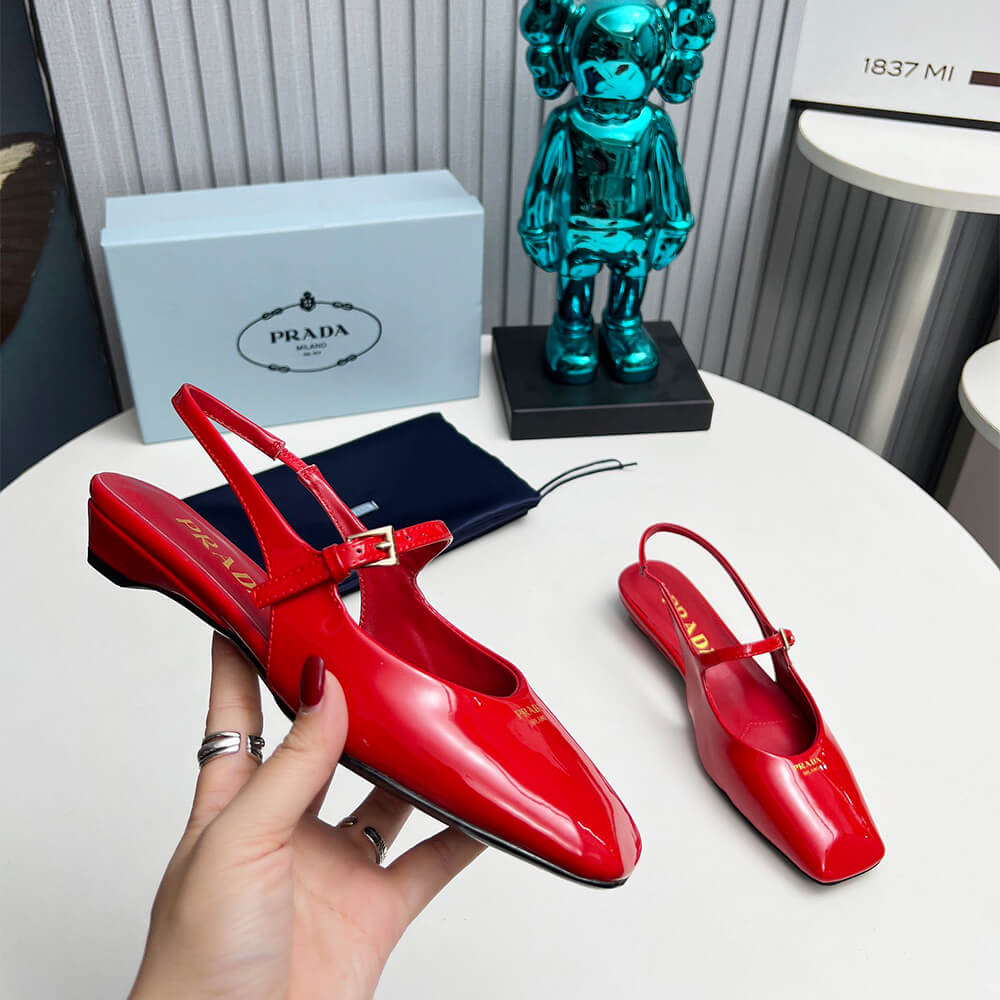 Prada Patent Leather Slingback Ballerinas Shoes - Replica Luxury Bags™