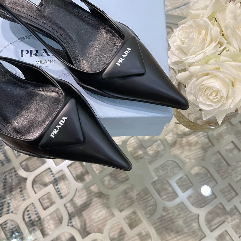 Prada Brushed Leather Slingback Pumps Shoes - Replica Luxury Bags™