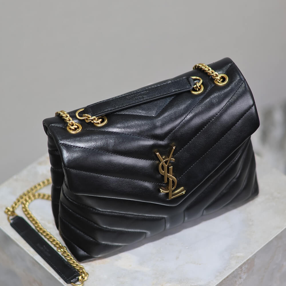 YSL Loulou Small Chain Bag in Black Leather Gold Hardware - Replica Luxury Bags™