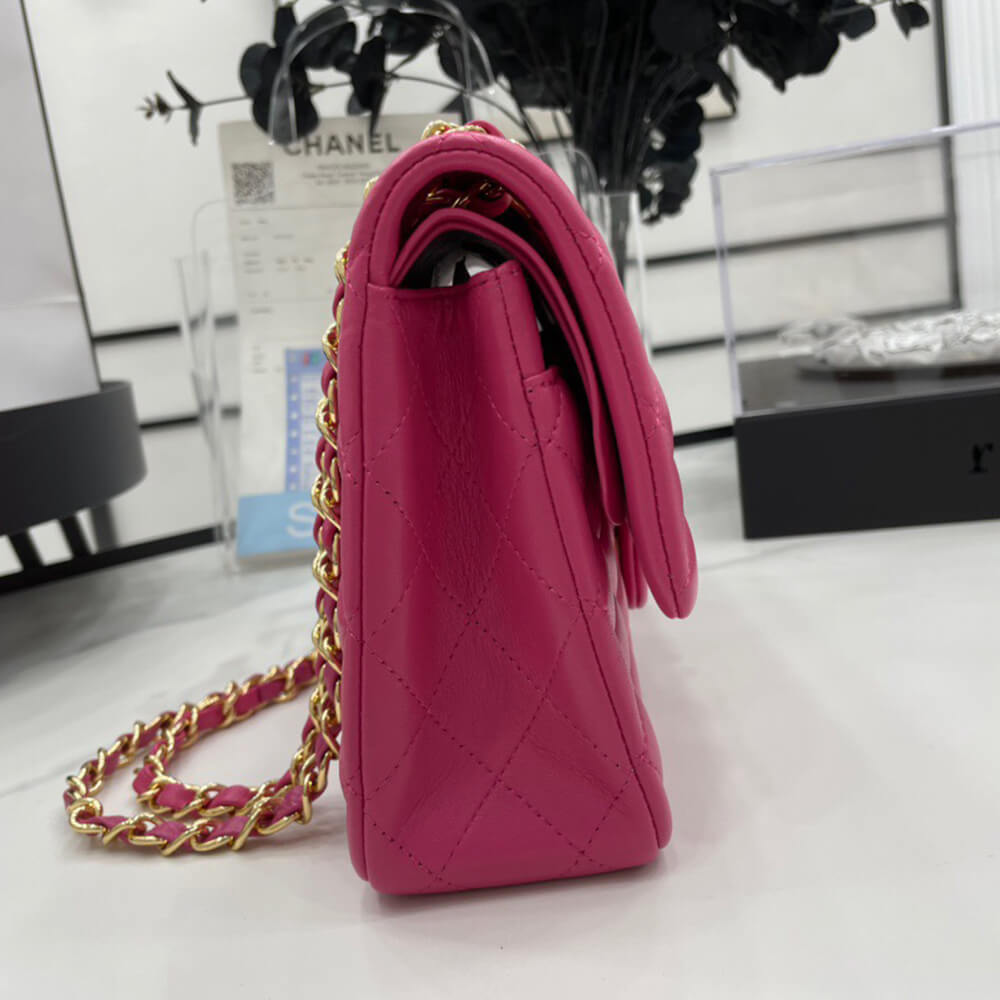 Chanel Classic Flap Medium Bag in Magenta Leather Gold Hardware - Replica Luxury Bags™
