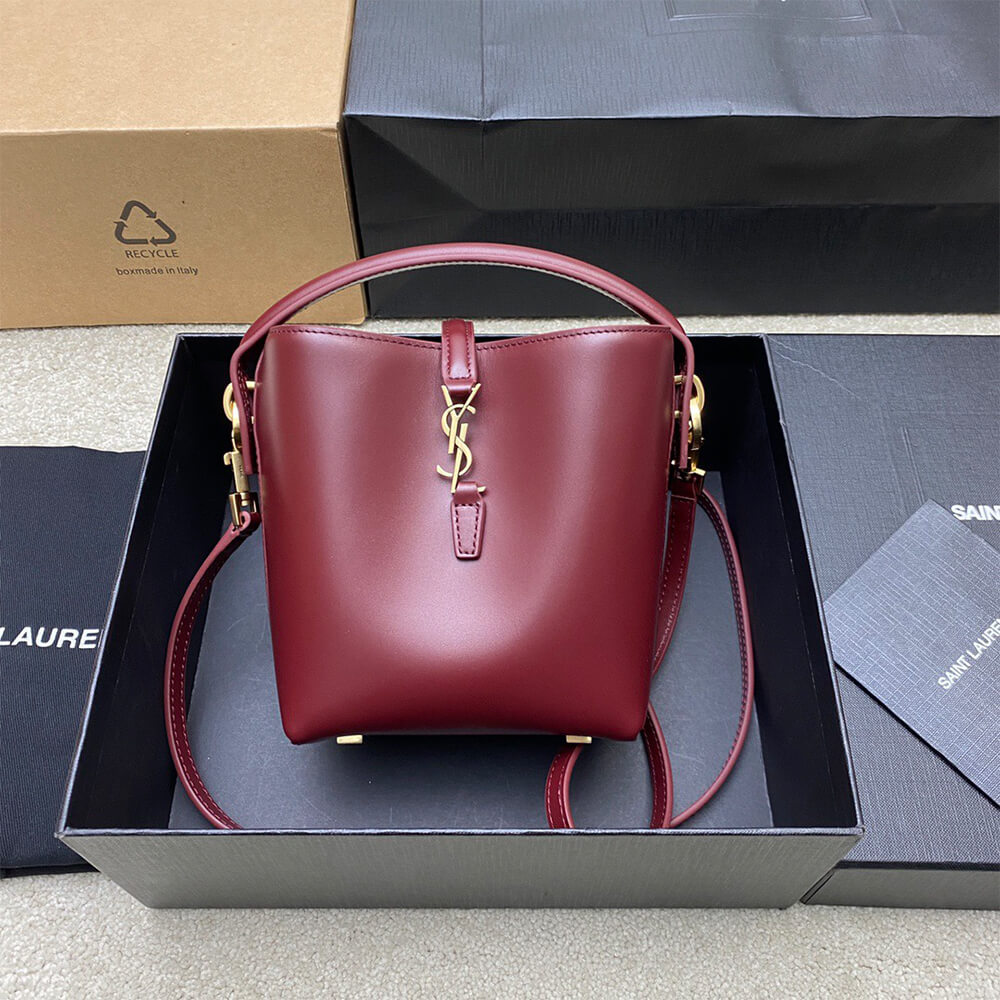 YSL LE 37 Mini Bucket Bag in Shiny Burgundy Leather - Replica Luxury Bags™