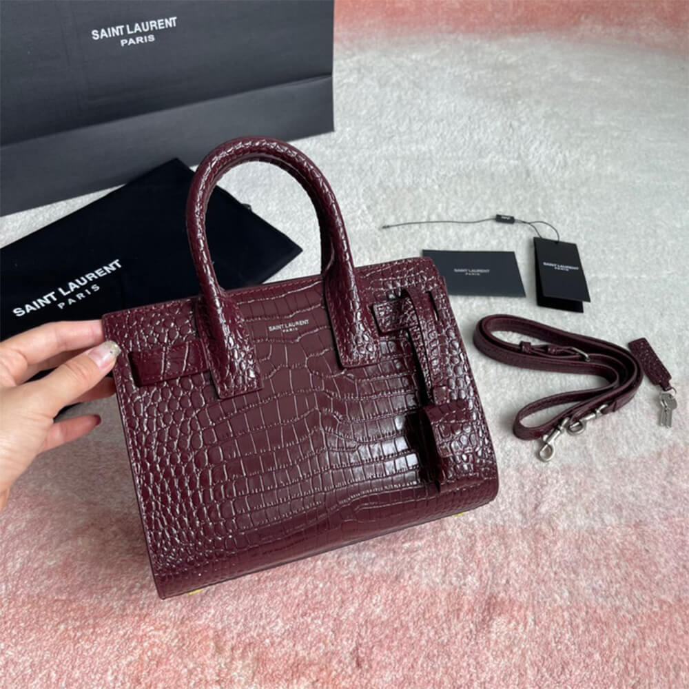 YSL Sac De Jour Nano Bag in Embossed Crocodile Shiny Leather - Replica Luxury Bags™