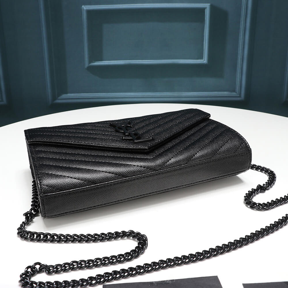 Saint Laurent Chain Strap YSL Plaque Grained Leather Wallet Bag - Replica Luxury Bags™