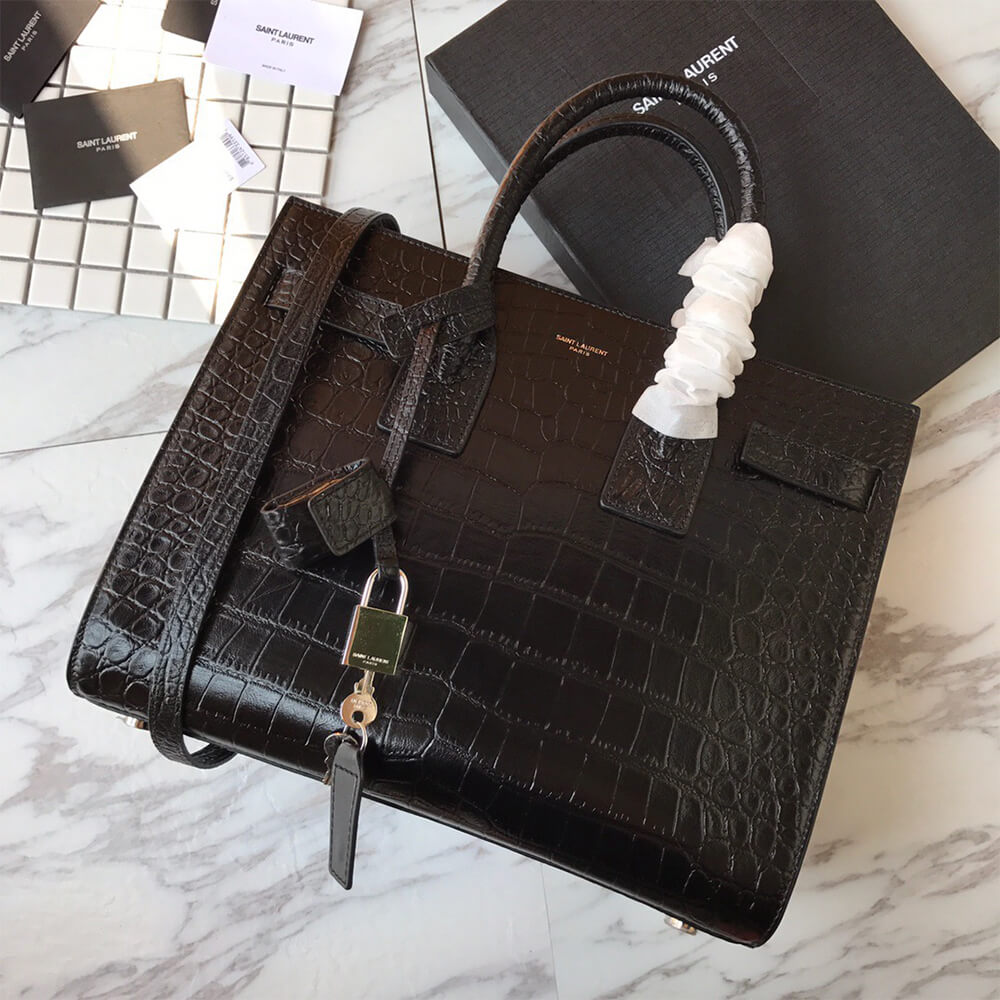 YSL Small Sac De Jour Bag in Matte Embossed Crocodile Leather - Replica Luxury Bags™
