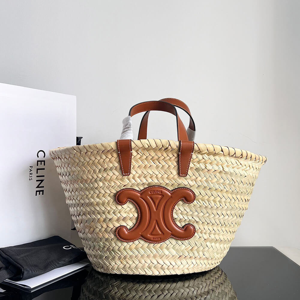 Teen Celine Classic Panier In Palm Leaves and Calfskin Bag - Replica Luxury Bags™