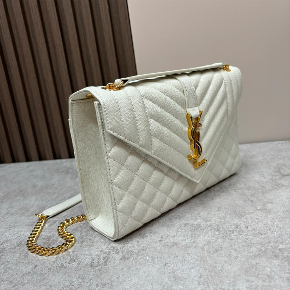 YSL Envelope Medium Bag in Grained Leather - Replica Luxury Bags™