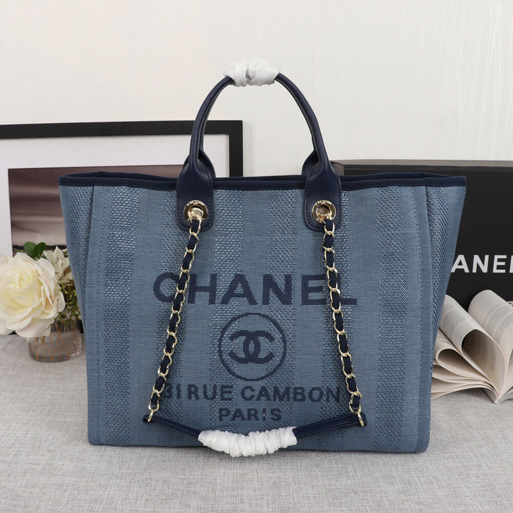 Chanel Woven Straw Raffia Striped Medium Deauville Tote Bag - Replica Luxury Bags™