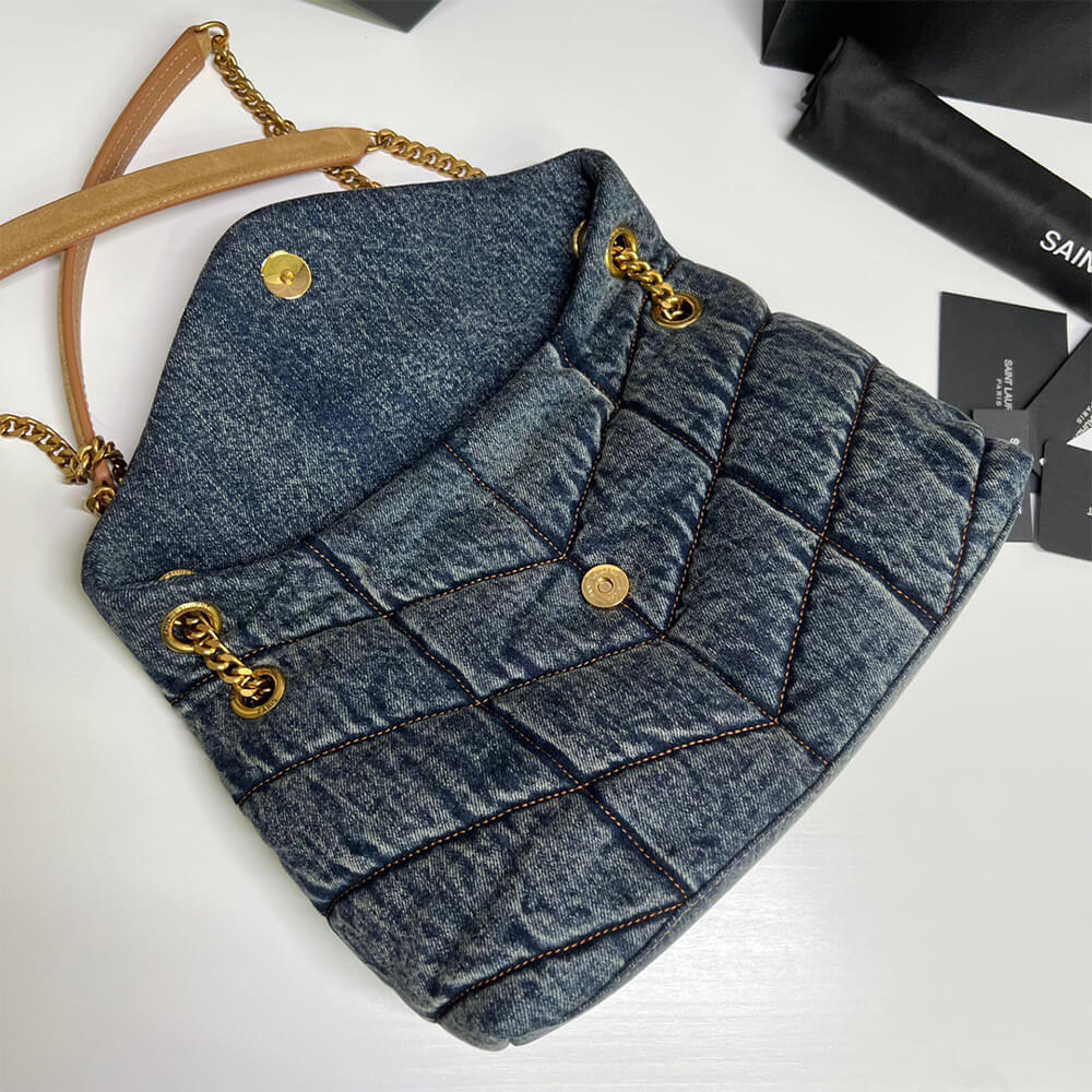 YSL Puffer Small Bag in Suede and Denim - Replica Luxury Bags™