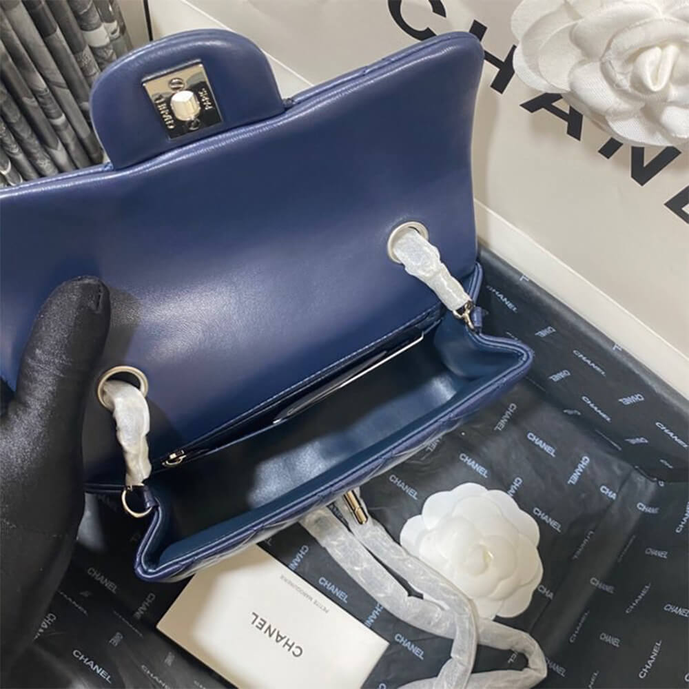 Chanel Mini Flap Bag in Navy with Silver Hardware - Replica Luxury Bags™